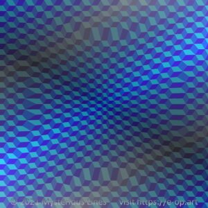 Hexagon style E-OP ART with a star-formed bending area, main axis orientated along the diagonals in blueish colours.