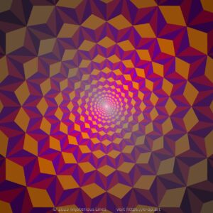 polar style op art with purple to orange split Hexagons