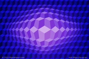Hexagon style E-OP ART with elongated hexagons (forming blocks instead of cubes) in blueish to, purple colours.