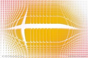 E-OP ART with 3 translucent layers containing Vega alike illusions in yellowish to reddish colours.