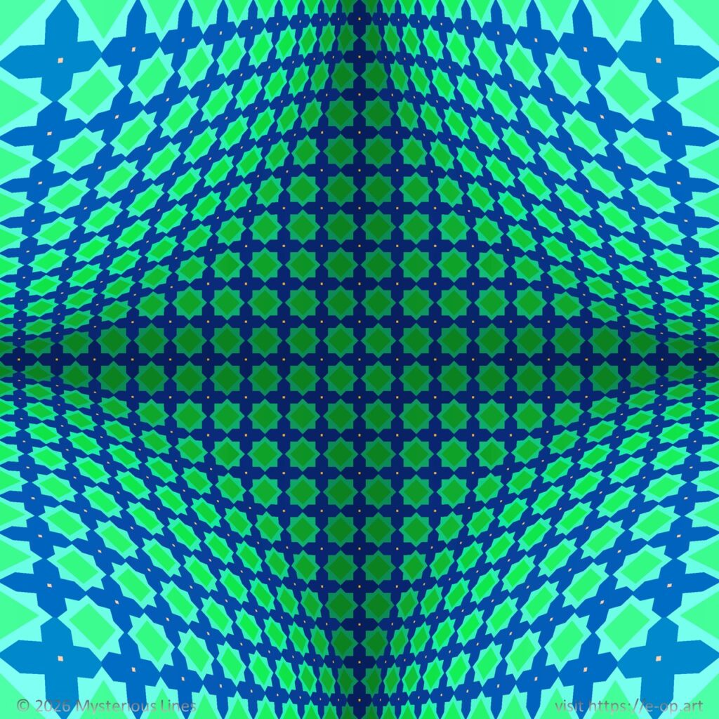Pattern with an Oriental look, distorted across four quarter-spheres.